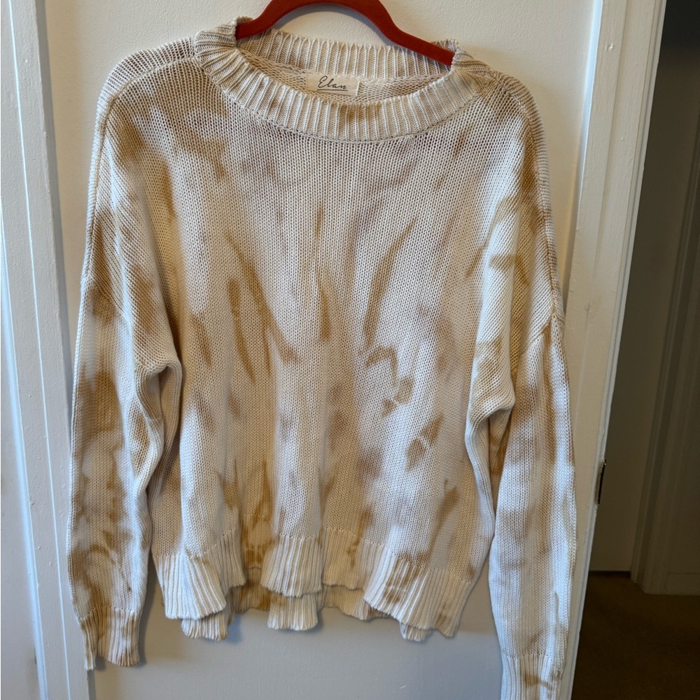 Elan Cream and Brown Crew Neck Sweater